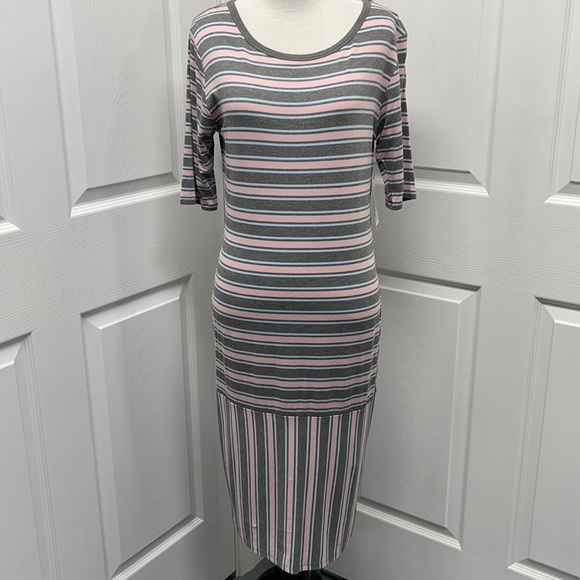 LuLaRoe New Pink Gray Blue Striped Julia Dress NWT - Picture 1 of 10